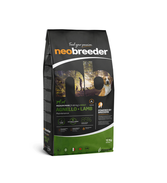 Neobreeder Adult Lamb Med/Maxi 12kg de Cabañas del Monte, un alimento premium formulado específicamente para perros adultos de razas medianas y grandes. Elaborado con cordero de alta calidad