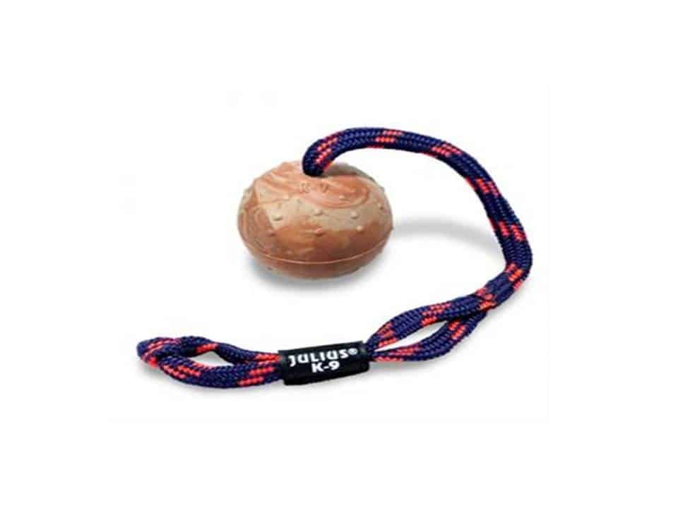 Pelota con Asa Julius K9 de Cabañas del Monte para perros, un juguete resistente y versátil diseñado para proporcionar horas de diversión interactiva. Esta pelota de alta calidad, equipada con un asa robusta, es ideal para juegos de tirar y traer, así como para entrenamientos de obediencia y agilidad