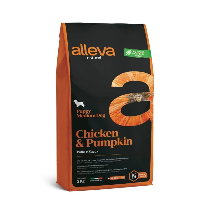 Alleva Natural Cachorro/Pollo y Calabaza/Med 12 kg